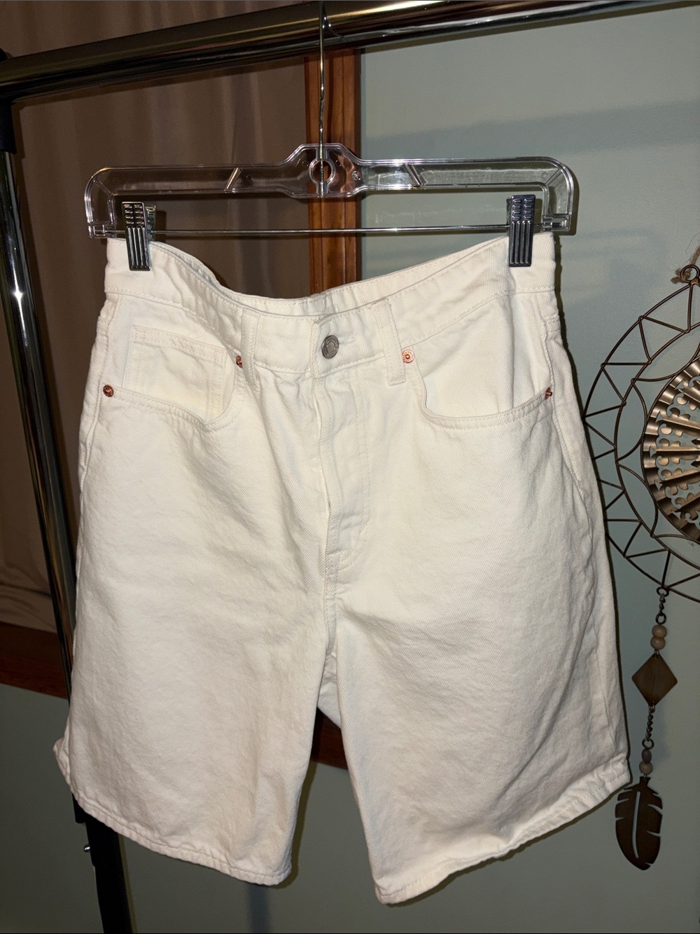 Classic High-Rise White Denim Shorts